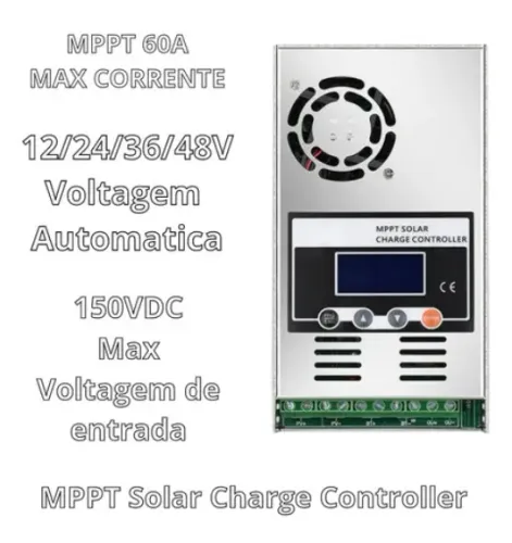 Controlador de carga solar powmr 60a mppt 12v/24v/36v/48v