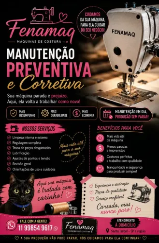 Manutenção corretiva e preventiva em máquinas de costura . 
