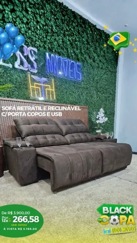 SOFÁ RETRÁTIL E RECLINÁVEL C/PORTA COPOS E USB
