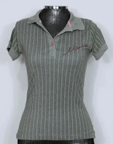 blusa feminina gola polo cinza minnie - veste p - ref. 5391