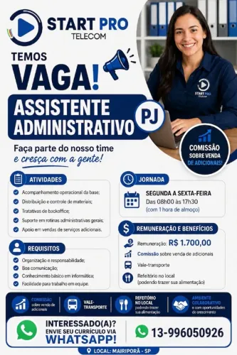 Vaga para Auxiliar Administrativo