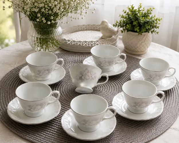 Jogo de Xícaras Café Porcelana Schmidt Vintage Floral - 6 xícaras com pires NUNCA USADO