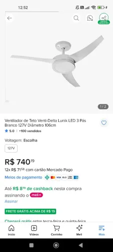 Ventilador de teto 127v
