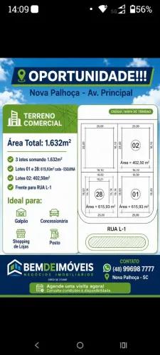 AREA NA AV.DO NOVA PALHOÇA excepcional localização