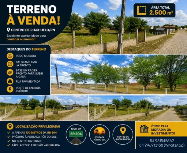 Terreno no centro de Riachuelo/RN, próximo a Pousada Pôr do Sol.