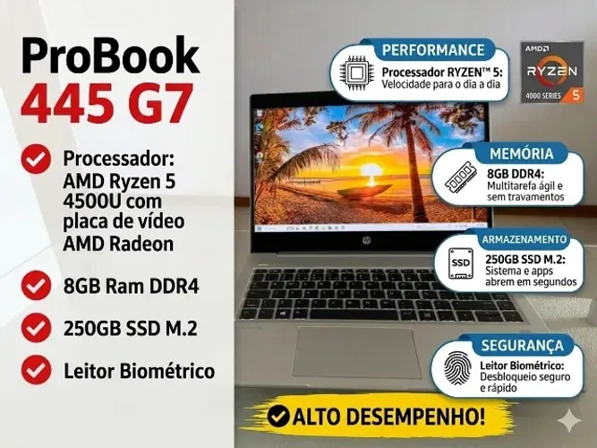 Notebook Probook HP G7 AMD Ryzen 5 4500U , 8Gb ram , 256Gb SSD Placa Radeon Biometria