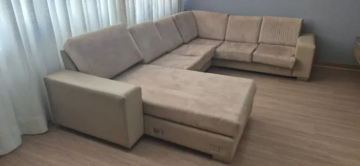 Sofá Modular com Chaise - Tecido Bege (3 Módulos)