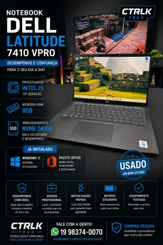 NOTEBOOK DELL LATITUDE 7410 VPRO I5 10° / 8GB RAM / NVME 240GB