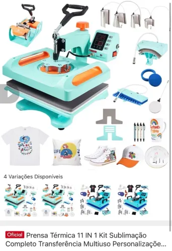 ?Prensa Térmica 11 IN 1 Kit Sublimação Completo Transferência Multiuso Personalizações Mec