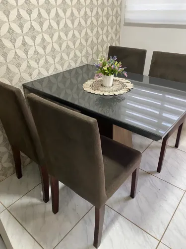Mesa Vidro + 4 Cadeiras Estofadas- Entrego !