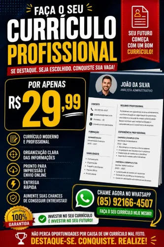 CURRÍCULO PROFISSIONAL POR APENAS R$ 29,99