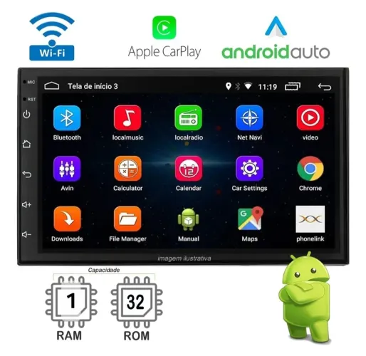 Central Multimídia Android 15 tela de 7 polegadas 2 DIM