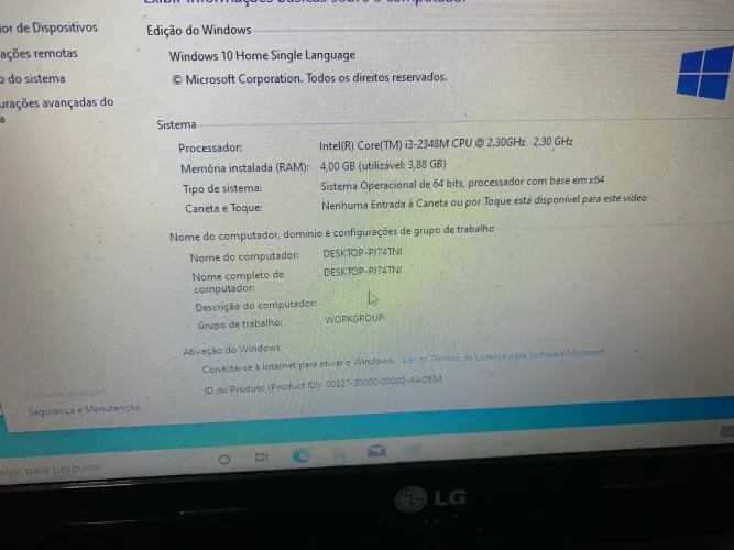 Notebook LG core i3 funcionando sem fonte 