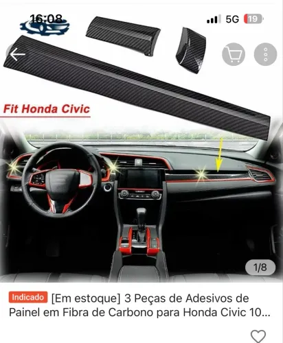 Adesivo de Painel em Fibra Carbono Civic