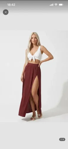 Saia Longa Vinho Feminina Envelope Com Fenda Cós Alto