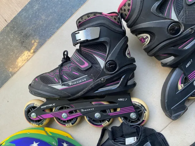 Kit Completo Patins Traxart Softrax Tam. 36 + Proteções + Bolsa