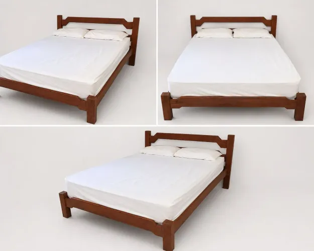 Cama Queen de madeira maciça com colchão ortopédico 