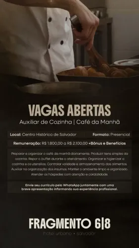 Auxiliar de Cozinha | Café da Manhã - Centro Histórico