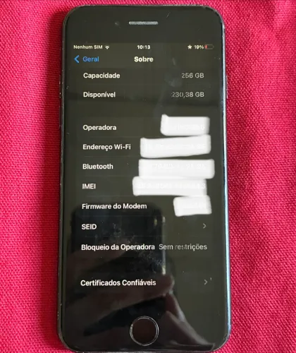 Iphone 7 com 256 Gb desbloqueado e saúde da bateria em 100%