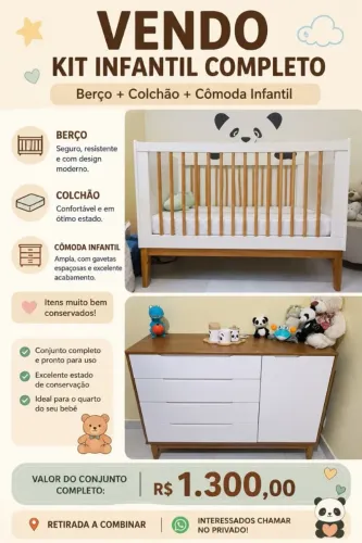 Kit infantil completo cama + colchão + cômoda infantil