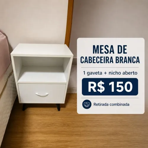 Mesa de cabeceira Branco Minimalista (Excelente Estado)