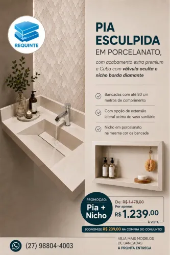 Pia lavabo esculpida em porcelanato + Nicho Diamante