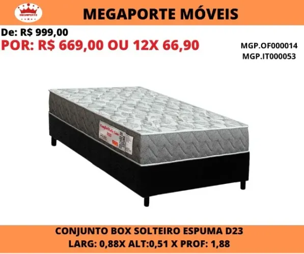 CAMA BOX SOLTEIRO ESPUMA D23