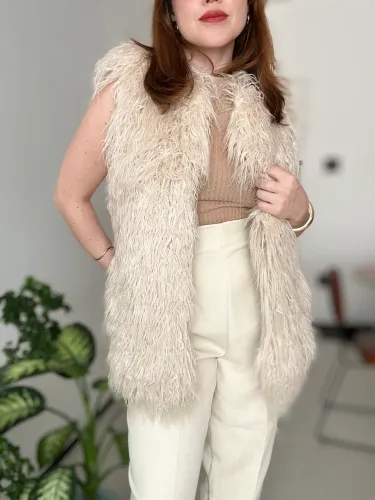 Colete Alongado ZARA M Pelo Sintético Rose