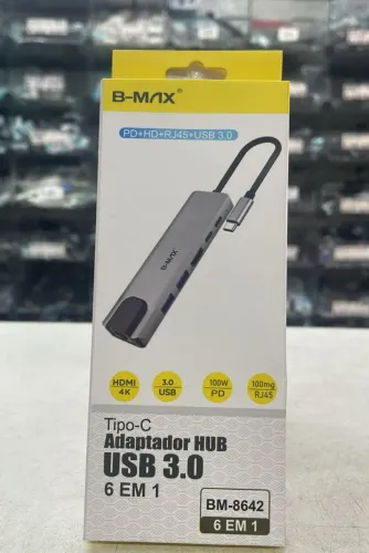 Adaptador HUB USB 3.0 6 em 1 Tipo-C RJ45 Hdmi BM-8642