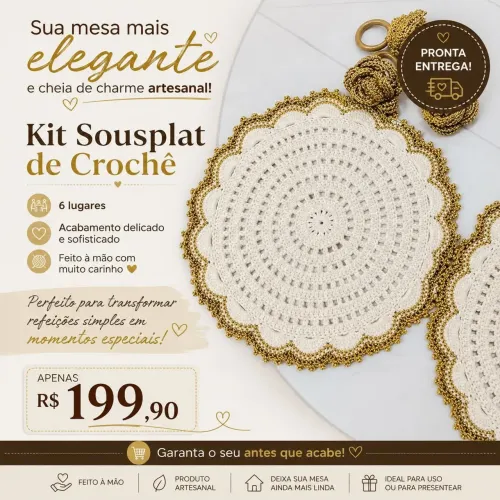 Kit de Sousplat de Crochê 6 lugares