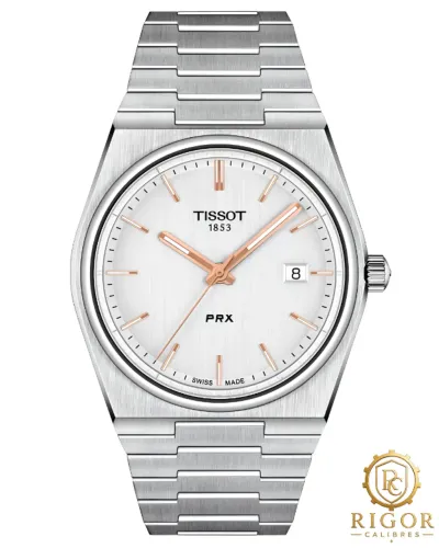 Relógio Tissot PRX 40mm: Aço Inox, Mostrador Prateado com Detalhes Ouro Rosê, Quartz Suíço