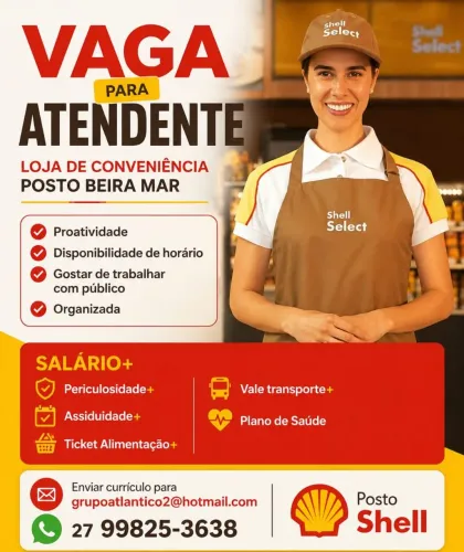Vaga para Atendente Loja De Conveniência em Vitória