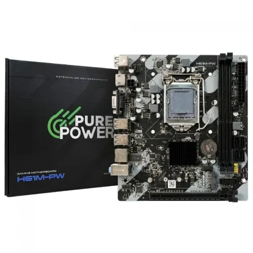 PLACA MÃE PURE POWER H61M-PW, CHIPSET H61, INTEL LGA 1155, M-ATX, DDR3