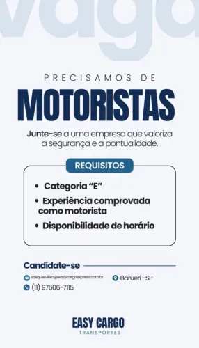 Vaga motorista carreteiro categoria E