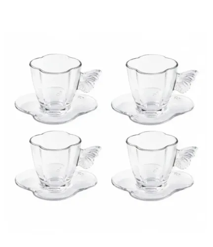 Conjunto 4 Xícaras Chá Vidro com Pires Butterfly 180ml Wolff
