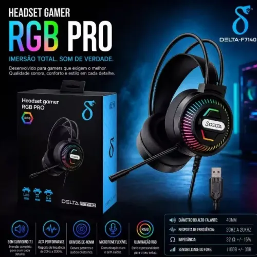 Headset Gamer Rgb Com Microfone Para Pc E Console