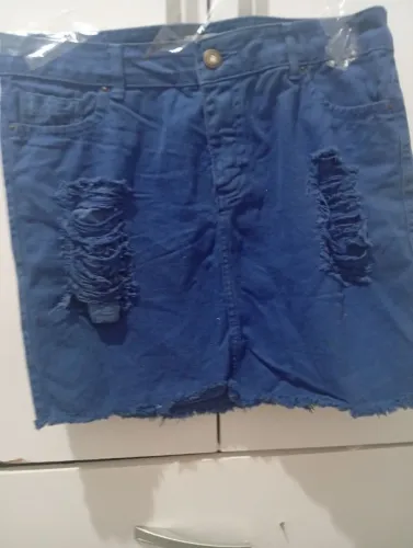 Saia Jeans com Detalhe em Renda