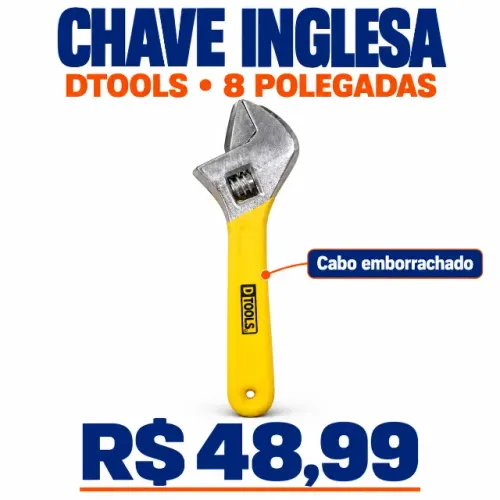 Chave Inglesa Ajustável Dtools 8? com Cabo Emborrachado