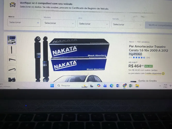 Par de amortecedor traseiro Cerato