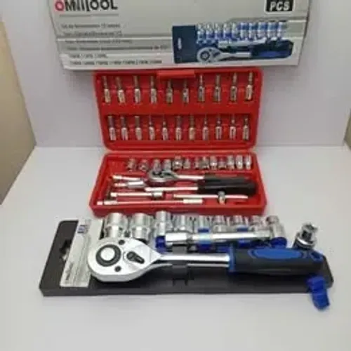Kit Jogo De Soquete Sextavado 1/2 Com Catraca 12 Pçs + Maleta Jogo 46 Peças 1/4  bits e so