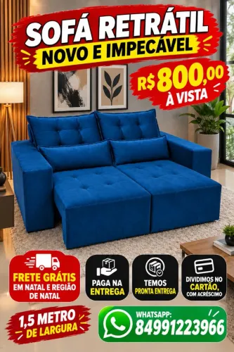 Vendas de sofá retrátil novo, ainda disponível, com frete gratuito em Natal e região.