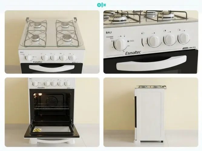 Fogão 4 Bocas Esmaltec Bali - Mesa de Vidro e Forno Limpa Fácil