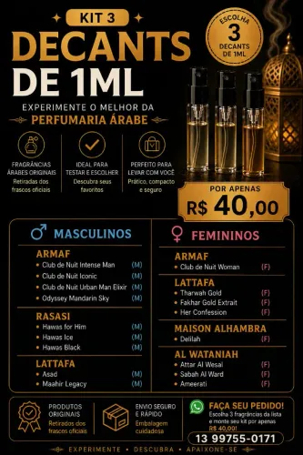 KIT 3 DECANTS PERFUMES ÁRABES DE 1ML
