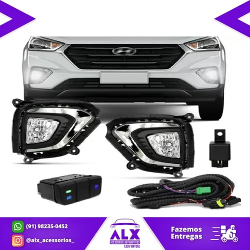 Kit Farol Auxiliar Hyundai Creta 2020 Moldura Cromada