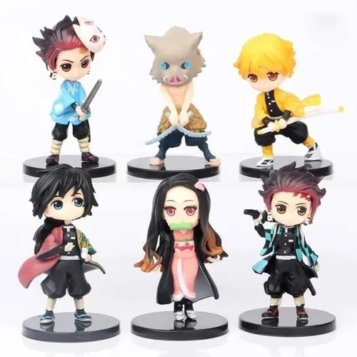 Coleção Bonecos Demon Slayer Kit6 Nezuko Tanjiro Zenitsu Inosuke Giyuu Anime Kimetsu Yaiba