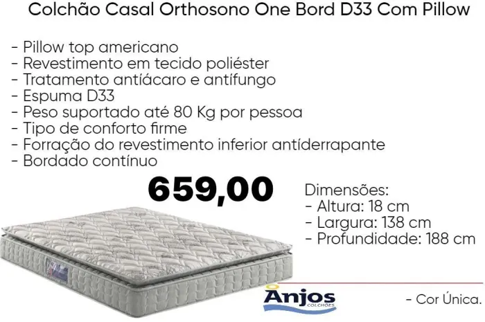 Colchão Cadal Orthosono One Bord D33 com Pillow- ENTREGA HOJE!!