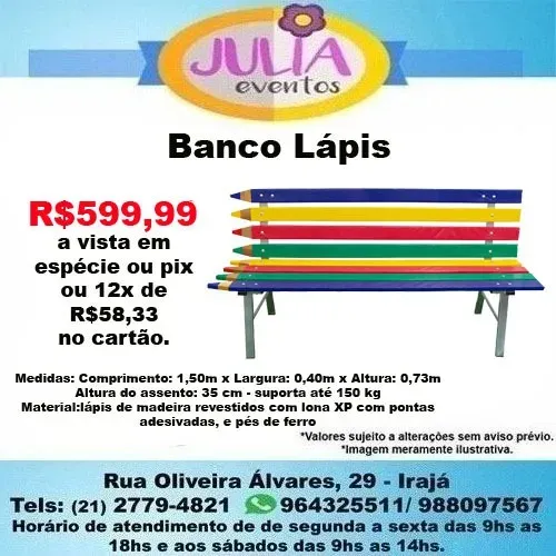 Banco Lápis XP Colorido em Madeira Infantil