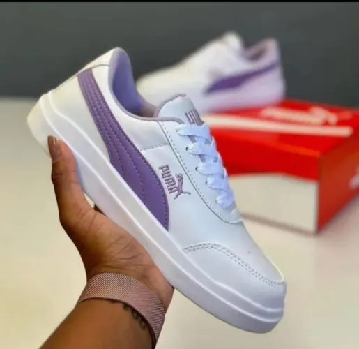Tênis Puma Casual Feminino Branco com Detalhe Lilás - Novo