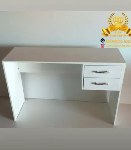 Mesa de Escritório Branca com 2 Gavetas