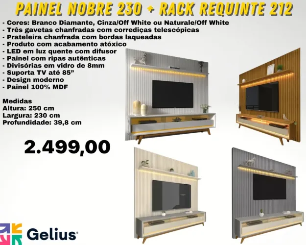 Painel Nobre Ripado com Rack Requinte 2.30cm / FRETE GRÁTIS 